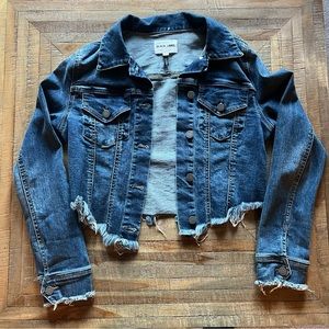 Cropped raw hem denim jean jacket